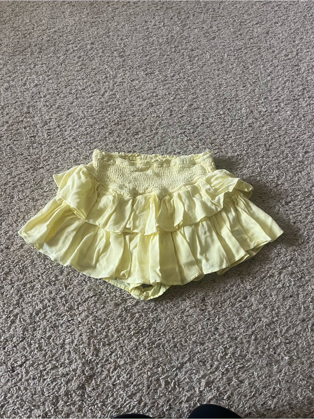 Smocked Waist Yellow Ruffle Mini Skirt